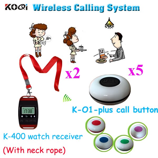 Waiter Restaurant Wireless Ordering System Used In Restaurant (2pcs watch+5pcs call button)