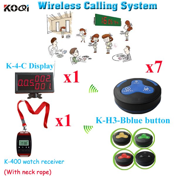 Customer Beeper Buzzer System For Restaurant Wireless Paging 1 Display &1 Watch & 7 Waterproof Button For Sample