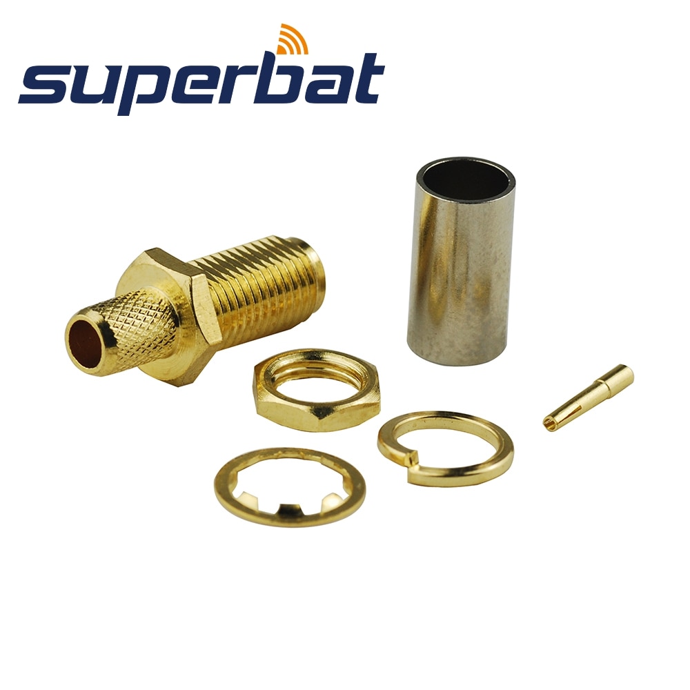 Superbat 10pcs SMA 50 Ohm Crimp Female Bulkhead RF Coaxial Connector for Cable RG58 LMR195 RG400 RG142