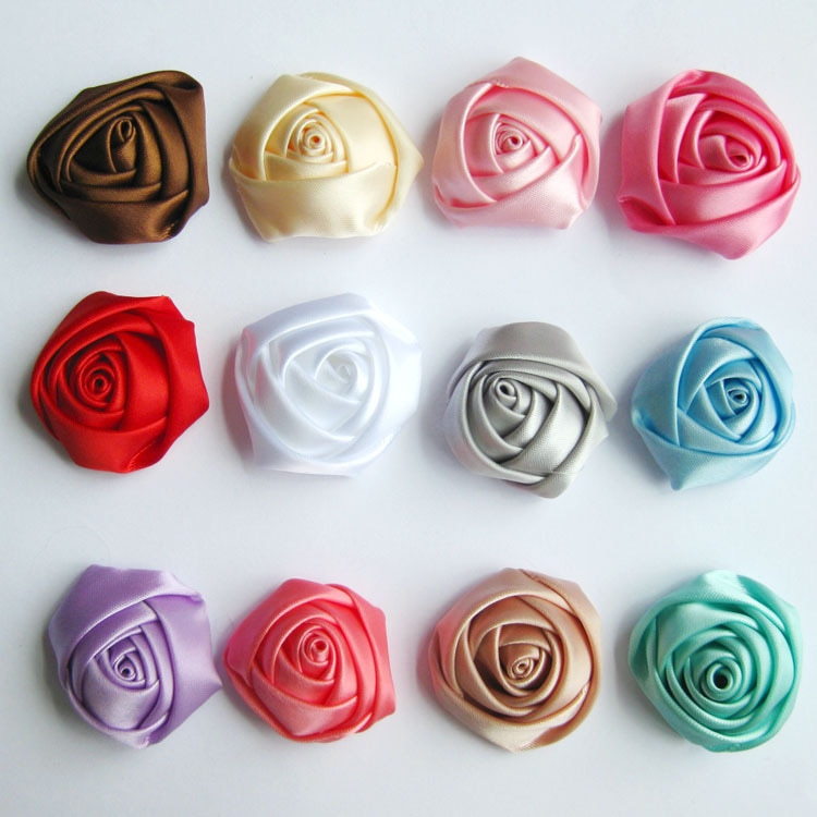 3CM 30pcs/lot Stain 3D Rolled Rosettes,Kids Boutique DIY Satin Rose Flowers For Baby Girls Wedding/Hair Accessories