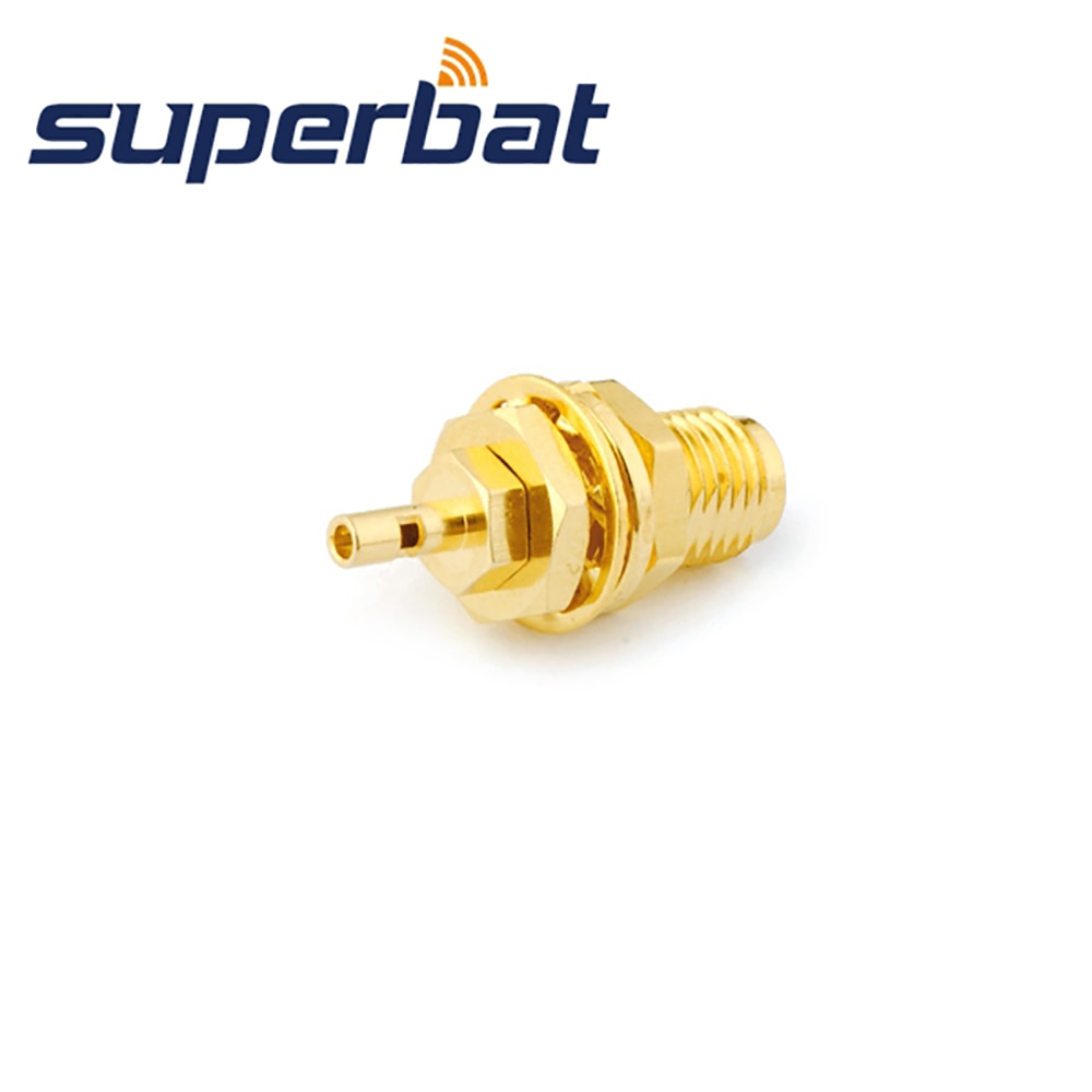 Superbat 10pcs RP-SMA Solder Female(male pin) Bulkhead Connector for Cable RG178,1.13mm,1.37mm