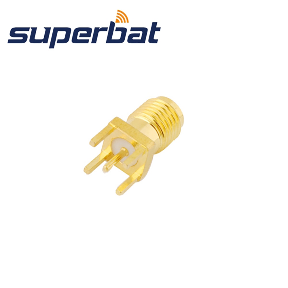 Superbat 10pcs RP-SMA thru hole Female (male pin) PCB Mount with Solder Post Connector