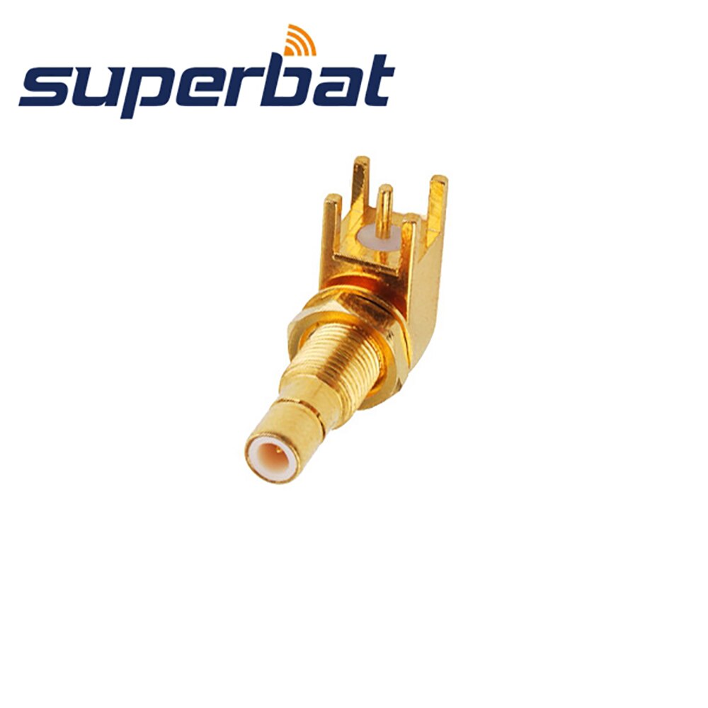 Superbat 10pcs SMB Thru Hole Female Right Angle Nut Bulkhead PCB Mount 50 Ohm RF Coaxial Connector