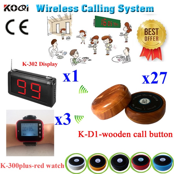 Hotel Order Taking System Restaurant Service Equipment Pager 1 2-digit Number Display With 3 Smart Watch And 27 Transmitter Bell