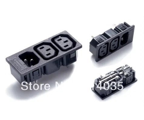10 pcs/lot 10A 250V Electrical Socket Industrial Plug three way socket IEC320 C14 Inlet 2way C13 Outlet Power
