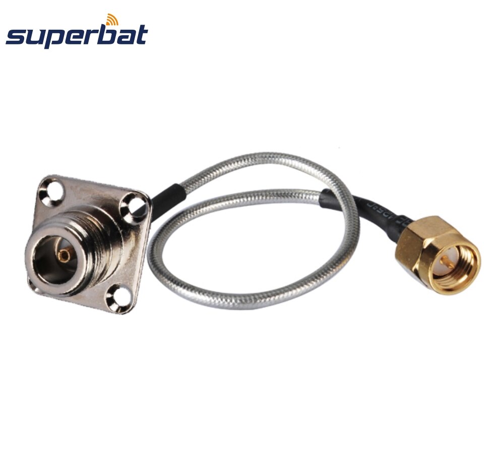 Superbat N Female Panel 4 hole Flange to SMA Male RF Coaxial Connector Solder Cable RG405 15cm