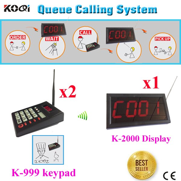 Wireless Queue Management System 2016 Newest For Restaurant Waiting Guest DHL/EMS Free Shipping(1 display+2 keypad)