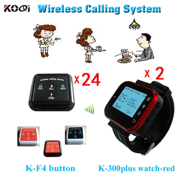 Restaurant Table Call System DHL Free Shipping 24pcs Call Bell With Waiter And 2pcs Watch Receiver Can Show 3 Groups