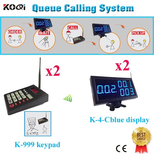 Customer Waiter Order System HOT SELL Wireless 2 Display With 2 Transmitter 433mhz Wireless Sound System Led Waiting Machine