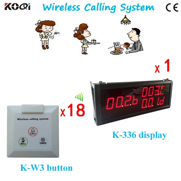 Wireless Call Calling Waiter Server Paging Service System w LED Display Receiver+Wall calling bell