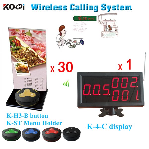 DHL Free Shipping 1pc Display Receiver and 30pcs 3-key Call Button For Restaurant Wireless Bell System