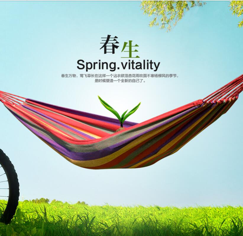 free shipping 280*150cm two Person hammock, cotton hammock tourism camping hunting Leisure Fabric Stripes Outdoor hammocks