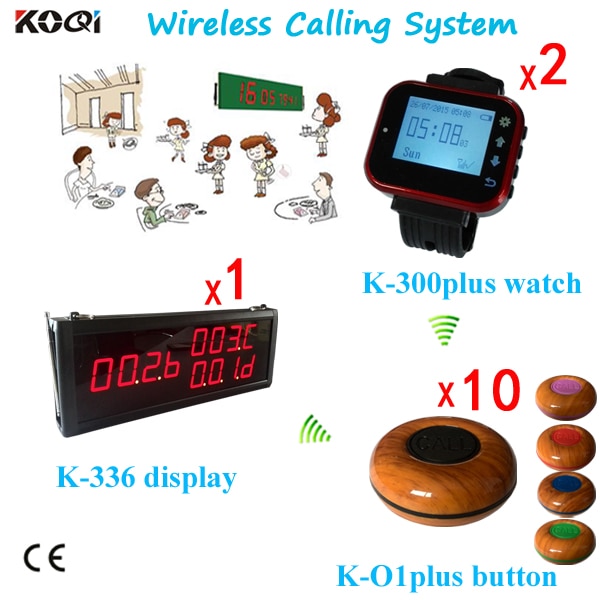 DHL Free Shipping Restaurant Equipment 1 Desktop Display W 2pcs Watch and 10pcs Bell For Waiter Call Button System