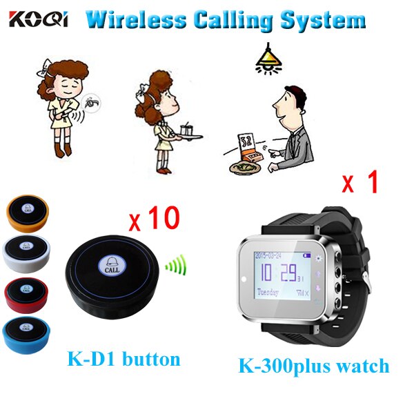 Wireless Call Bell System K-300plus Black Watch Restaurant Cafe Accept Any Language any LOGO for Button
