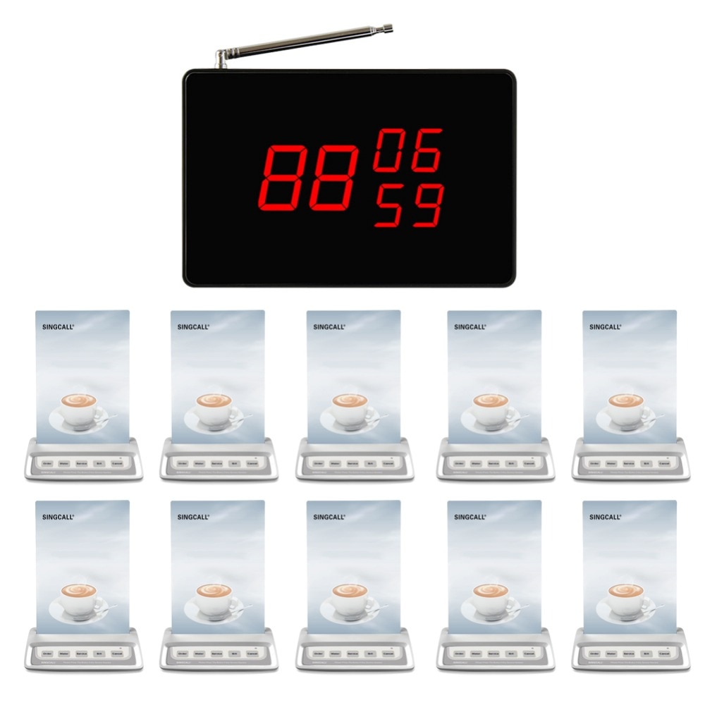SINGCALL Wireless Calling System 1 Small Receiver and 10 Waterproof Call Button with 5 Options Call Buttons APE150