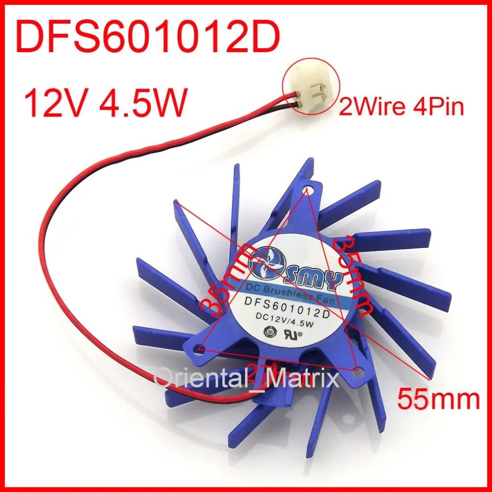 Free Shipping New DFS601012D 12V 4.5W 4Pin 2Wire 55mm 35*35*27mm For MSI Graphics / Video Card Cooler Cooling Fan