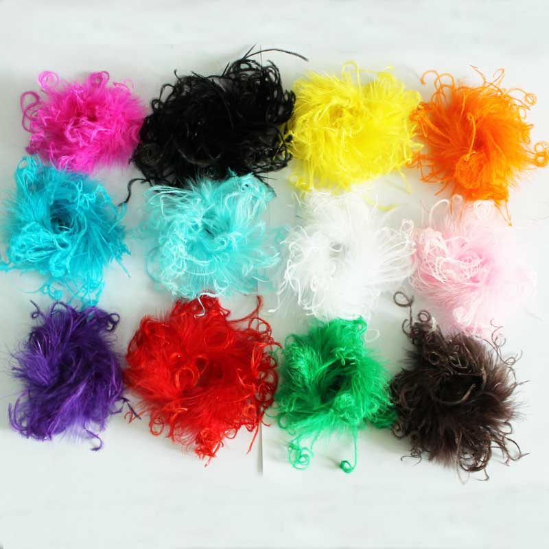100PCS/LOT mix colors Fashion Cruly Ostrich Feather Puff For hair decoration wholesale 40colors in stock