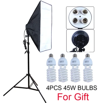 Photo Studio Diffuser 50*70cm Softbox E27 4 Lamp Holder Continuous Lighting Soft Box Kit include Light Stand with 45w Bulbs