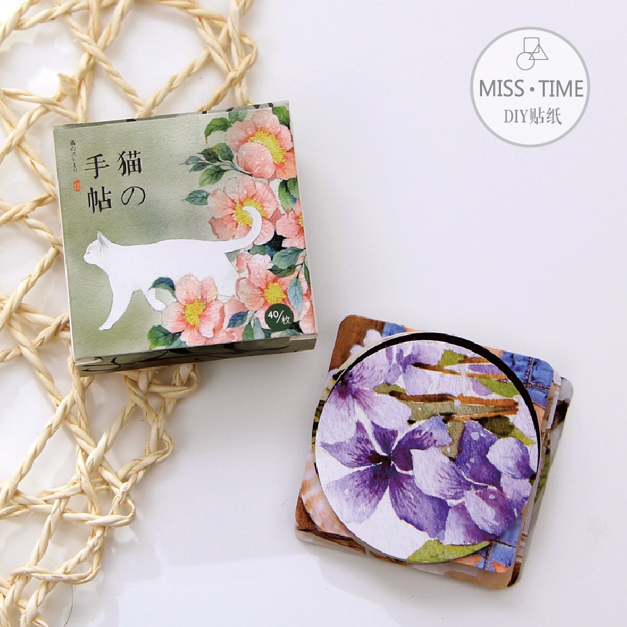40 pcs/pack Vintage miss time stickers Blooming flower 38*38mm square decorative tape sealer Stationery school supplies