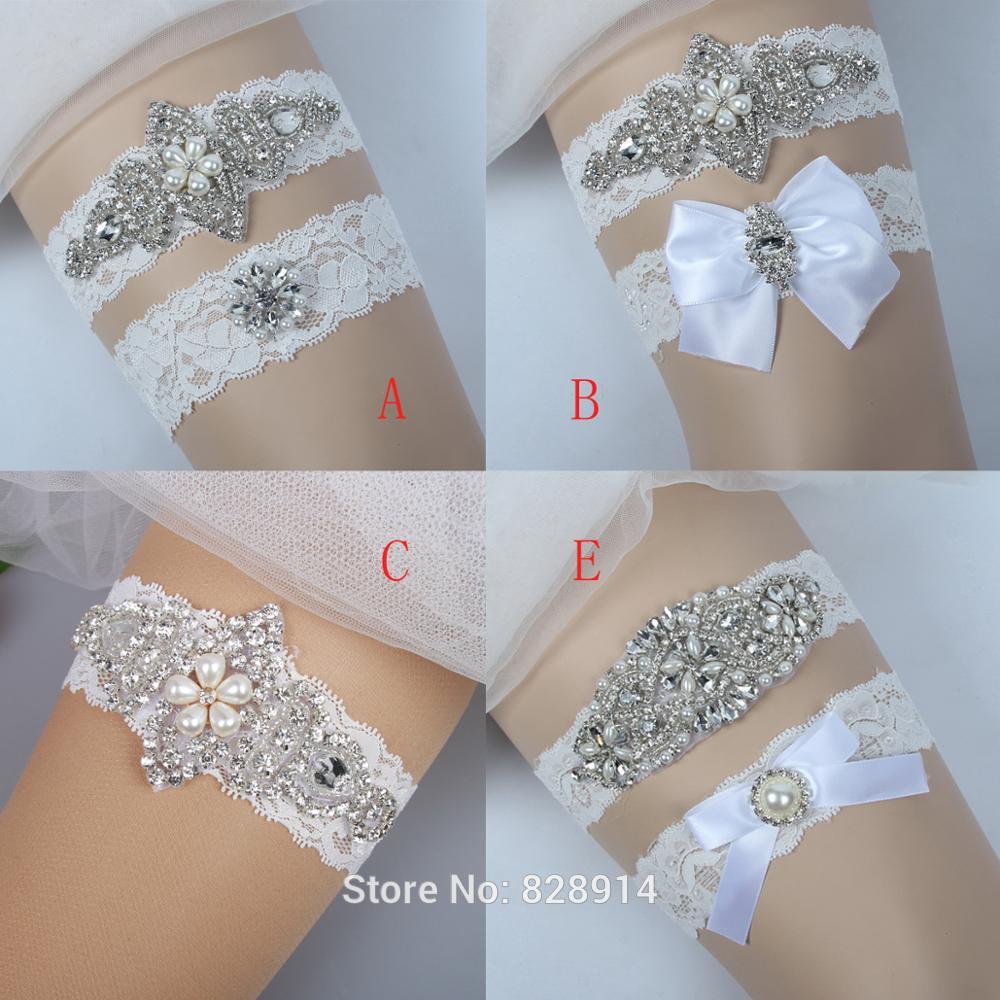 Factory Wholesale Sexy Stretched Lace Crystal Applique Wedding Garter Belt Set Bridal Leg Garter Belt With Bow Handmade