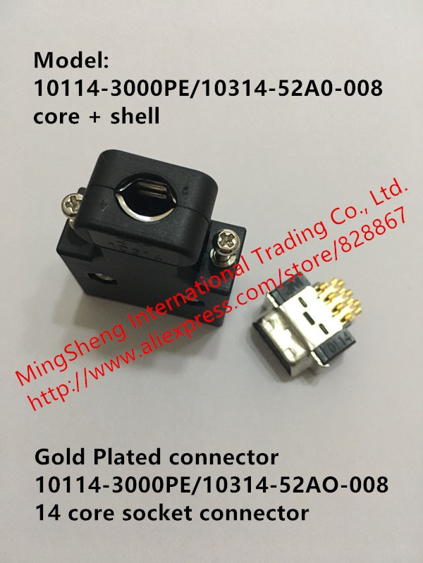 Original new 100% genuine gold plated connector 10114-3000PE/10314-52AO-008 14 core socket connector 10114-3000PE 10314-52A0-008