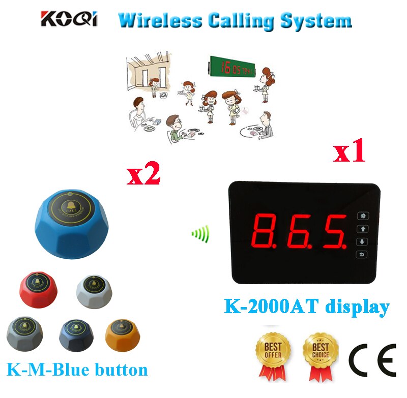 Wireless Buzzer Service System Free Shipping Restaurant Table Buzzer Waiter Pager Service Call Set(1 display+2 call button)