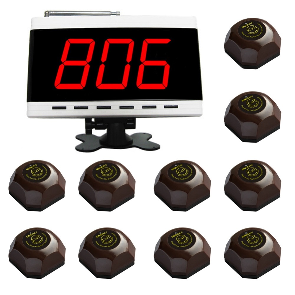 SINGCALL Wireless Calling System, Table Call System, for Hospital. Restaurant Pack of 1Pc White Display and 10Pcs Table Bells