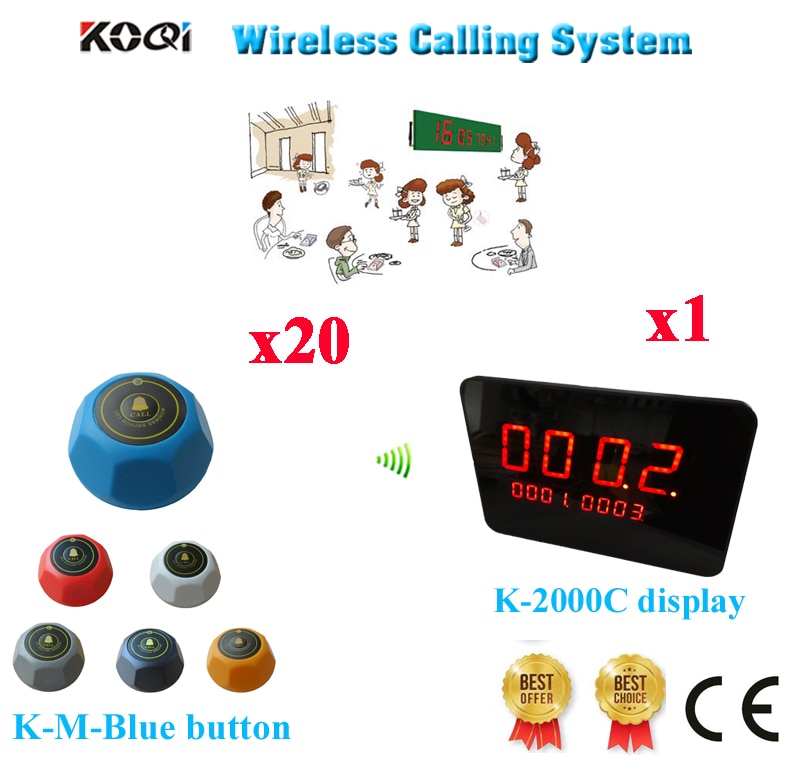 Table Call Bell Restaurant Waiter Call System 433 Customer Calling Coaster Buzzer Button Ycall(1 display+20 call button)