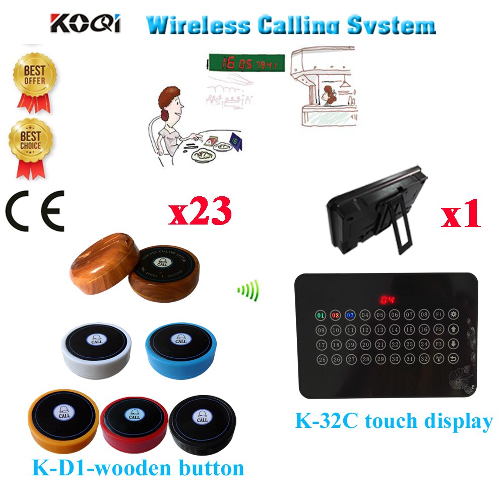 Table Call Bell System Long Range Distance 200-300M In The Open Air Area Ycall Restaurant Pager Set(1 display+23 call button)