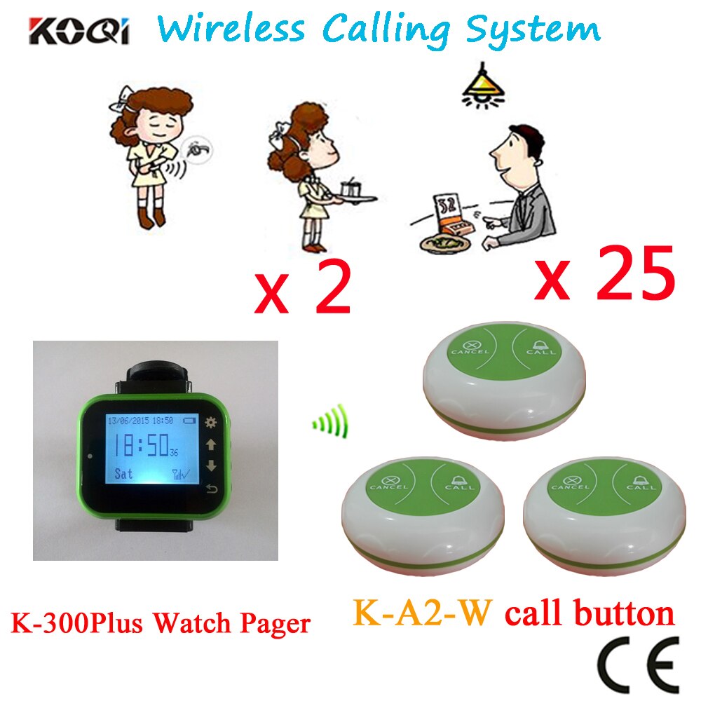 Table Calling System High Quality Best Price For Sample Watch Receiver And Waterproof Button (2 watch+25 button)