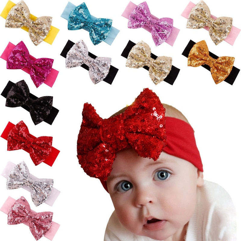 New Design Fashion Elastic Children Headband Cute Sequins Bow Baby Girl Hair Accessories Christmas Gift