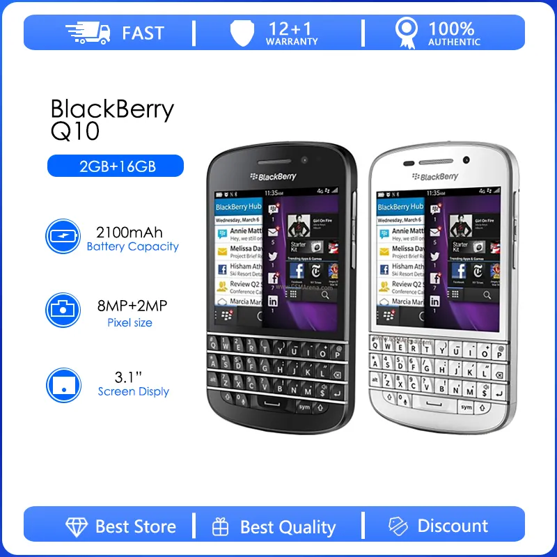 Blackberry Q10-1-3-5 Refurbished-Original Q10 Cell Phone 3.1" Dual Core 8MP 2GBRAM 16GB ROM 3G &4G GPS WIFI QWERTY cell