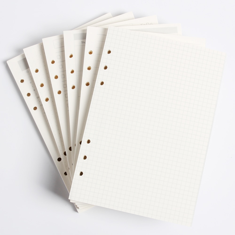 Classic 6 holes binder notebook inner paper core/refilling inner papers:line,grid,dots,list,daily weekly monthly planner A5 A6