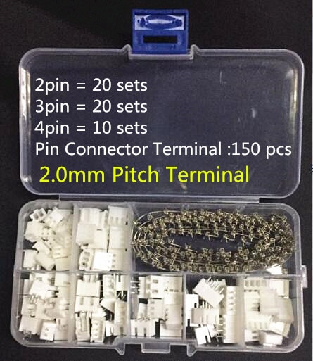 50 sets Kit in box 2p 3p 4 pin 2.0mm Pitch Terminal / Housing / Pin Header Connector Wire Connectors Adaptor XH2P Kits