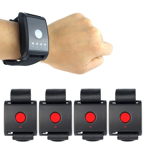 Wireless Watch Pager Calling System Paging System 1 Receiver + 4 Call button for Patient the Elderly