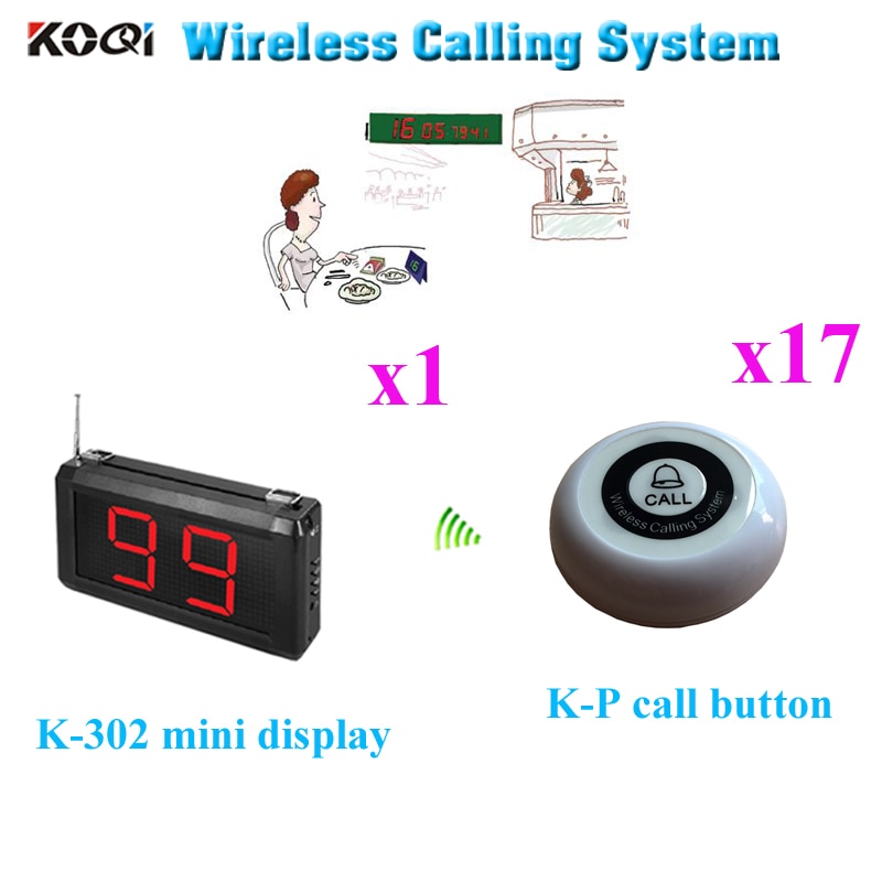 Wireless Table Service Guest Call Bell Button Pager System Fashionable Restaurant 433.92MHZ Full Set(1 display+17 call button)