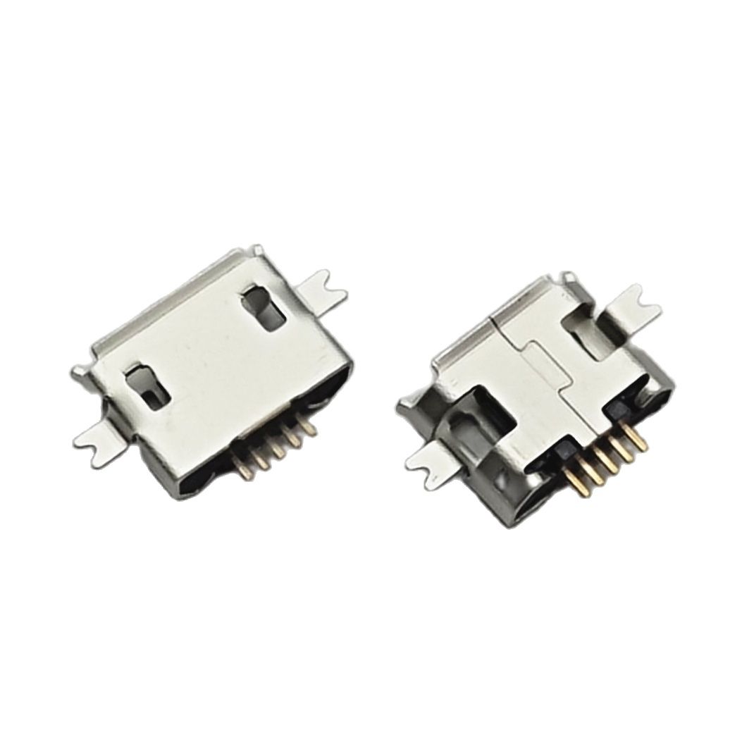 20pcs Micro usb connector heavy plate 1.0 SMD 2 feet Mini connector 5P female Tablet charging seat Mobile phone charging socket