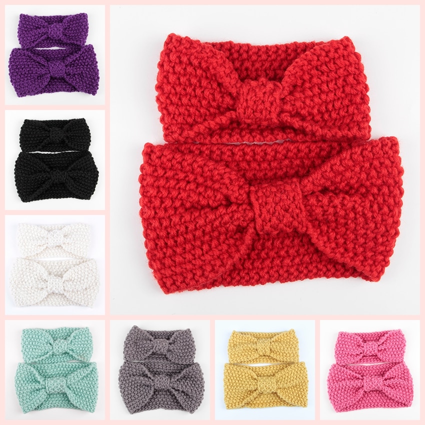 1 Set Mom And Me Fashion Winter Crochet Headband Set Women Knit Headband Cute Infant Crochet Headwrap Ear Warmer Headwear