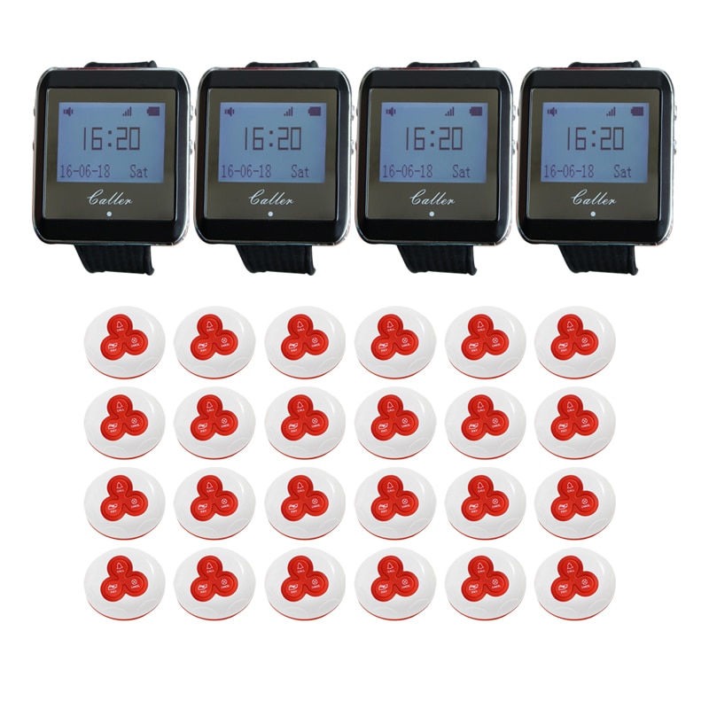 4 Watch Receivers 24 Call Pager Wireless Waiter Service Calling System For Restaurant Pager System