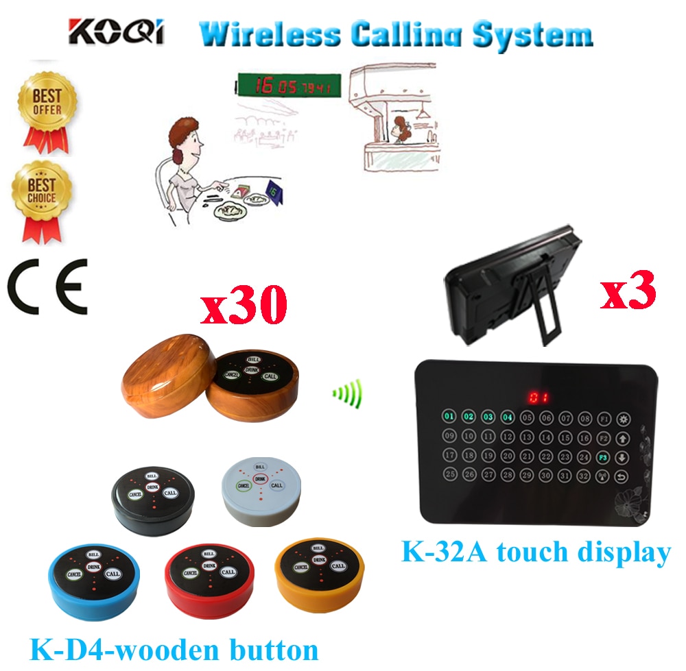 Restaurant Wireless Table Bell System Nice Design Restaurant Equipment For Sale(3 display+30 call button)