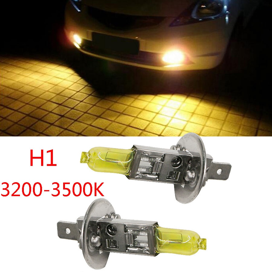 HYZHAUTO 2Pcs H1 55W Halogen Light Bulbs Yellow Amber 3200K-3500K Quartz Glass Auto Car Halogen Headlight Fog Lamp DC12V