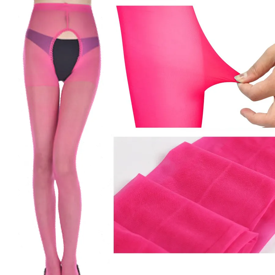 Sexy lingerie Tights ultra elastic Silk stockings Pouch Sheath Underwear Stocking for sexy stockings open crotch dark pink