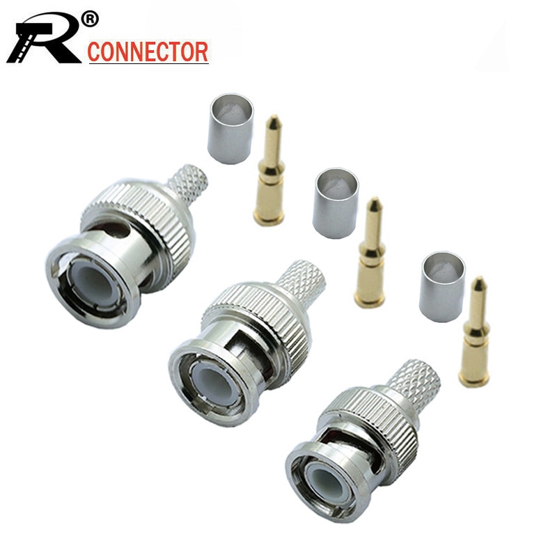 10pcs/lot BNC Male Crimp Type Connector for CCTV Systems Female Coupler Connector BNC RG58/RG59/RG6 Wholesale