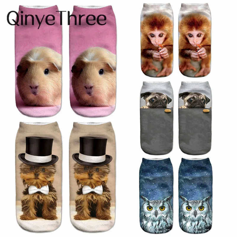 New 3D Printed Women Socks Unisex Cute Low Cut Ankle Sock Multiple Colors Casual Funny Hamster Dog Cat Monkey Owl Sokken