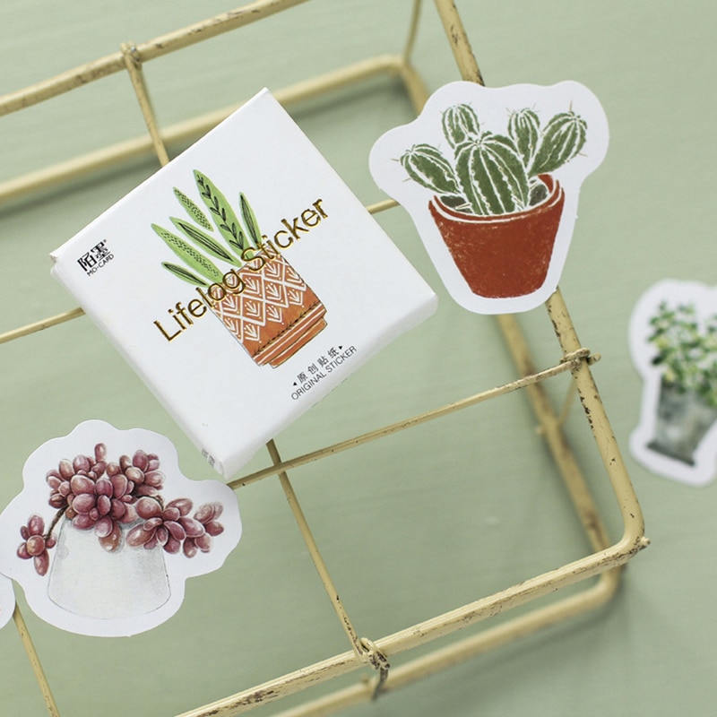 45Pcs/box Creative Potted Plants Paper Stickers Flakes Vintage Romantic For Diary Decoration Diy Scrapbooking Stationery Sticker