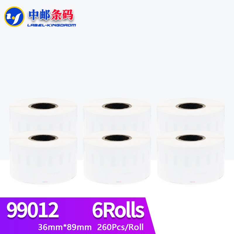 6 Rolls Dymo Compatible 99012 Label 36mm*89mm 260Pcs/Roll Compatible for LabelWriter400 450 450Turbo Printer Seiko SLP