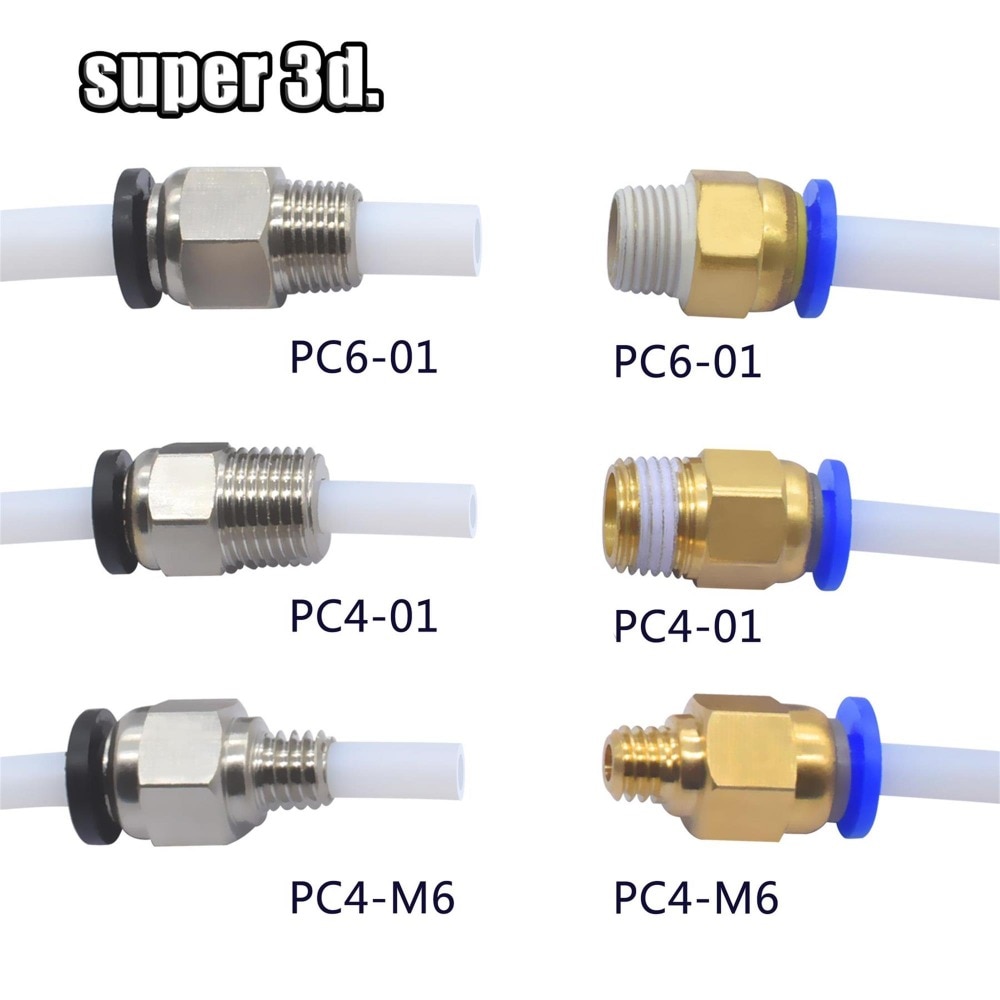 2pcs Pneumatic Connectors For 3D Printers Parts bowden Quick Jointer coupler 1.75/3mm Pipe pc4 m6 m10 fittings PTFE Tube 2/4mm