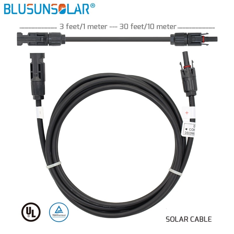 1 PCS Black+Red PV Connector with 6 Meter /17FT 4mm2 Extension Cable for Solar System