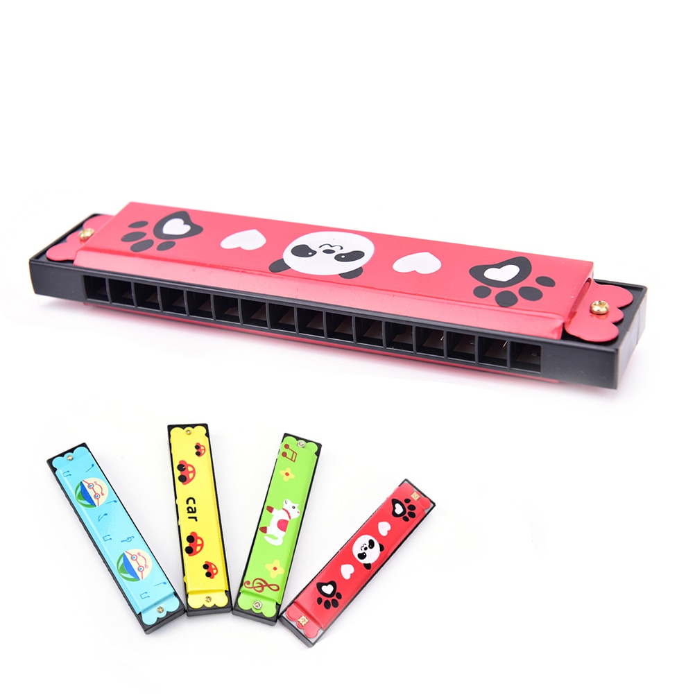 Stainless Steel Music Teaching Tools Wooden 16-hole Harmonica Kids Children Musical Instrument Educational Toy - Random Pattern