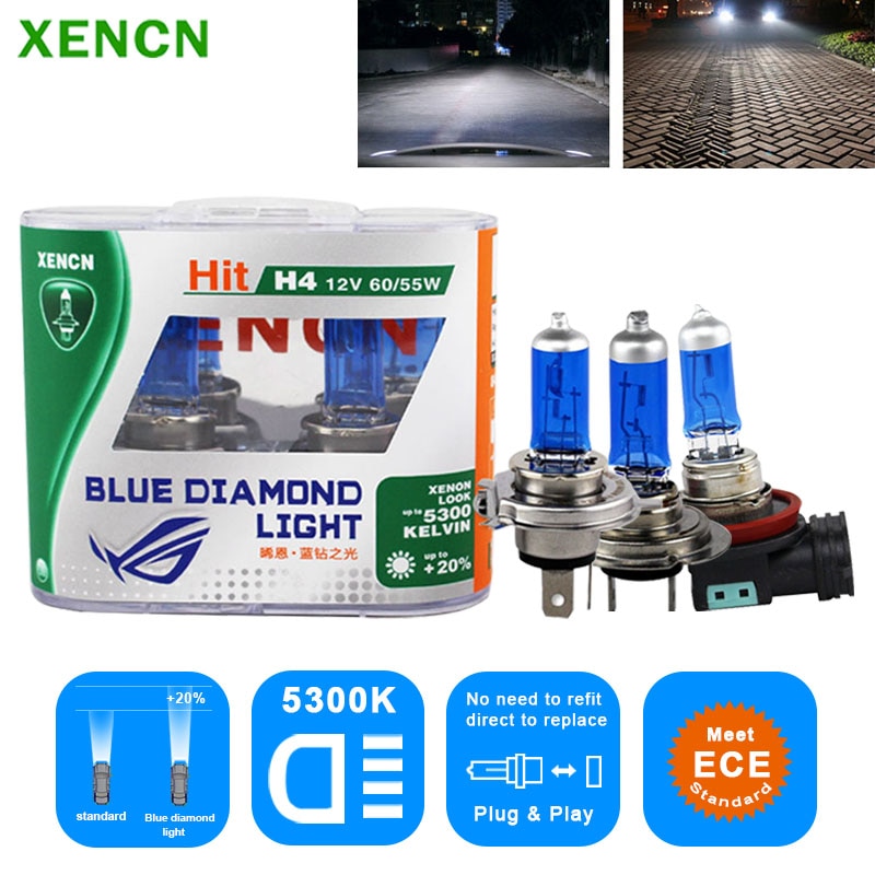 XENCN 12V H1 H3 H4 H7 H8 H9 H10 H11 H13 H15 H16 9005 9006 9012 Blue Diamond Light 5300K Xenon Look Halogen Headlight Car Bulb,2x